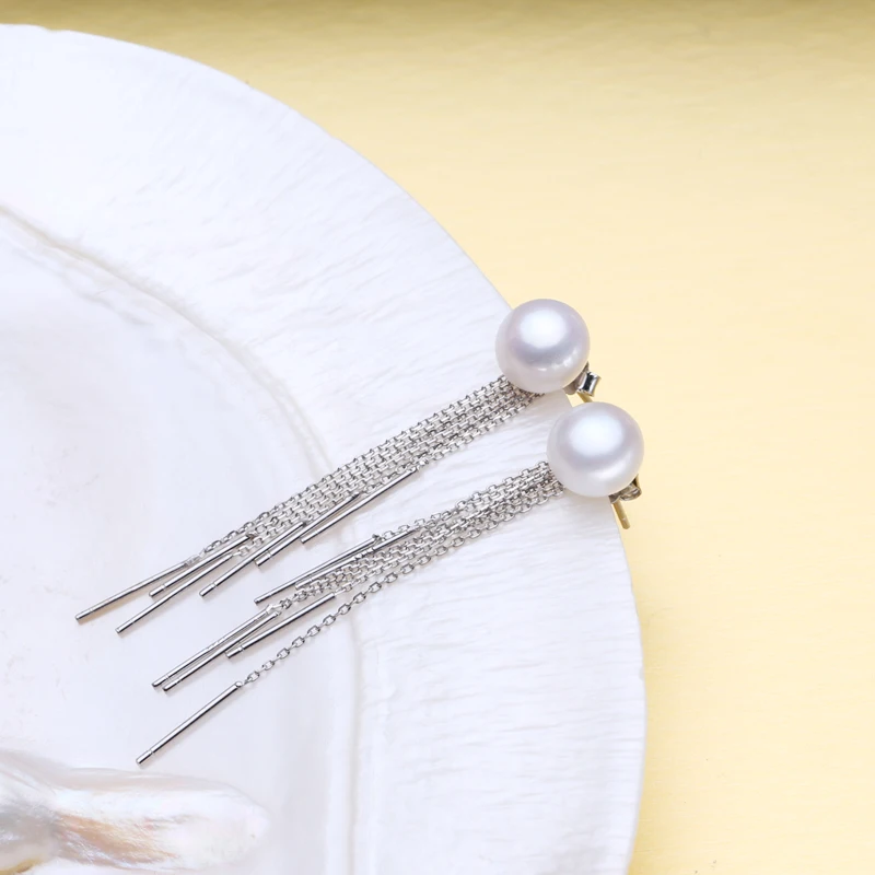 MITUO natural cultured Pearl earrings 925 Sterling Silver tassel wedding Jewelry Women Accessories with box | Украшения и