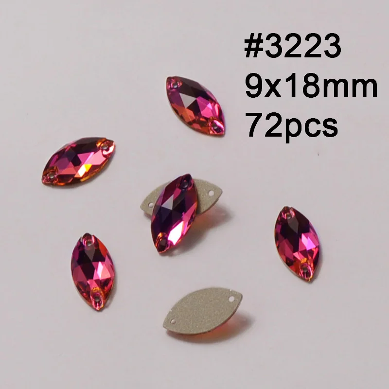 Navette 9X18mm 72pcs Пришитый камень цвет фуксии стекло кристалл риволи Наветт капелька Flatback Стразы для шитья для вечернего diy аксессуары для одежды - Цвет: Navette 9X18mm 72pcs