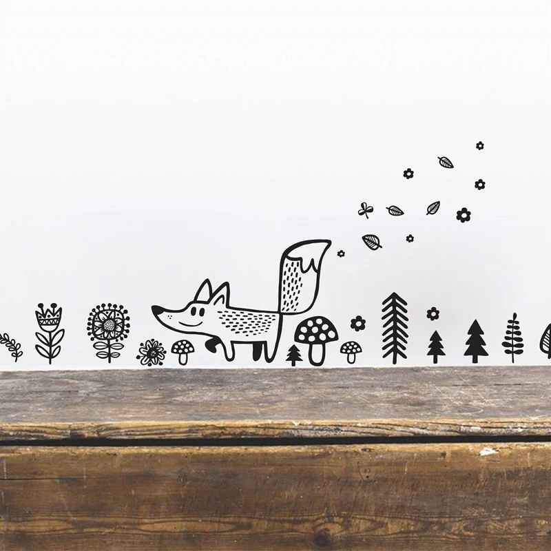 Дикие животные лиса наклейка на стену Виниловая Лесной Декор мультяшная