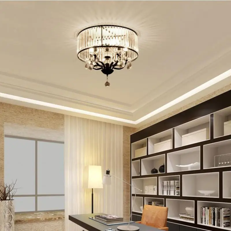 Винтажный железный черный потолочный светильник led хрустальный абажур