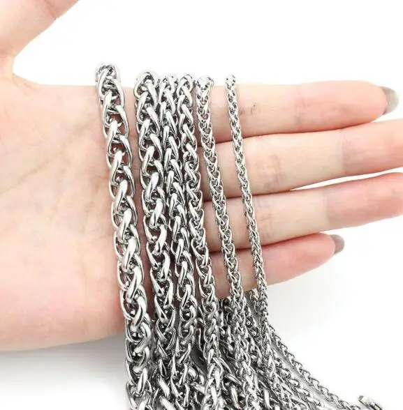 in bulk Jewelry Making Findings Stainless Steel Wheat Braid Chain 3mm 4mm 5mm 6mm   Wheat Spiga Rope Chain DIY Make Jewelry