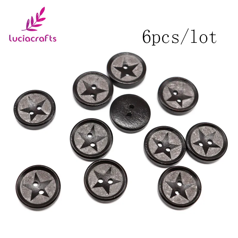 6pcs Lucia crafts букет невесты 6 штук в партии 24 шт. 20*20 мм с 2 отверстиями Star темно-коричневые деревянные круглые пуговицы DIY для Костюмы Скрапбукинг аксессуары E0315 - Цвет: 6pcs