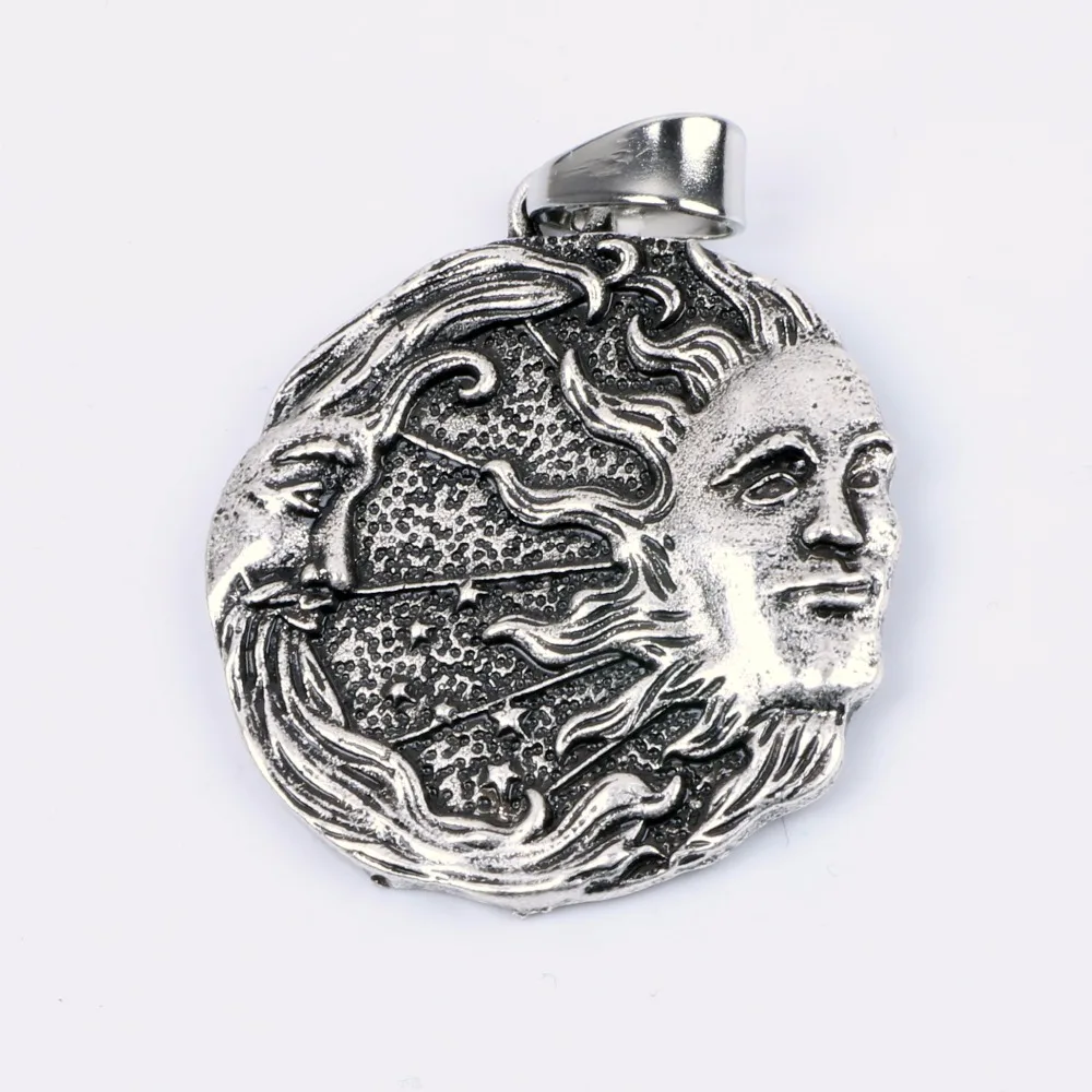 Солнце, Луна, звезды, амулет, Солнечная подвеска луна, ожерелье, языческая Викка, духовное ювелирное изделие, подарок для мужчин и женщин, античное серебро
