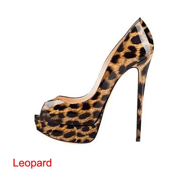 Leopard Kathlyn Wong/Женская обувь на высоком каблуке с открытым носком; женская обувь на платформе; обувь для вечеринок на каблуке 14 см - Цвет: Leopard