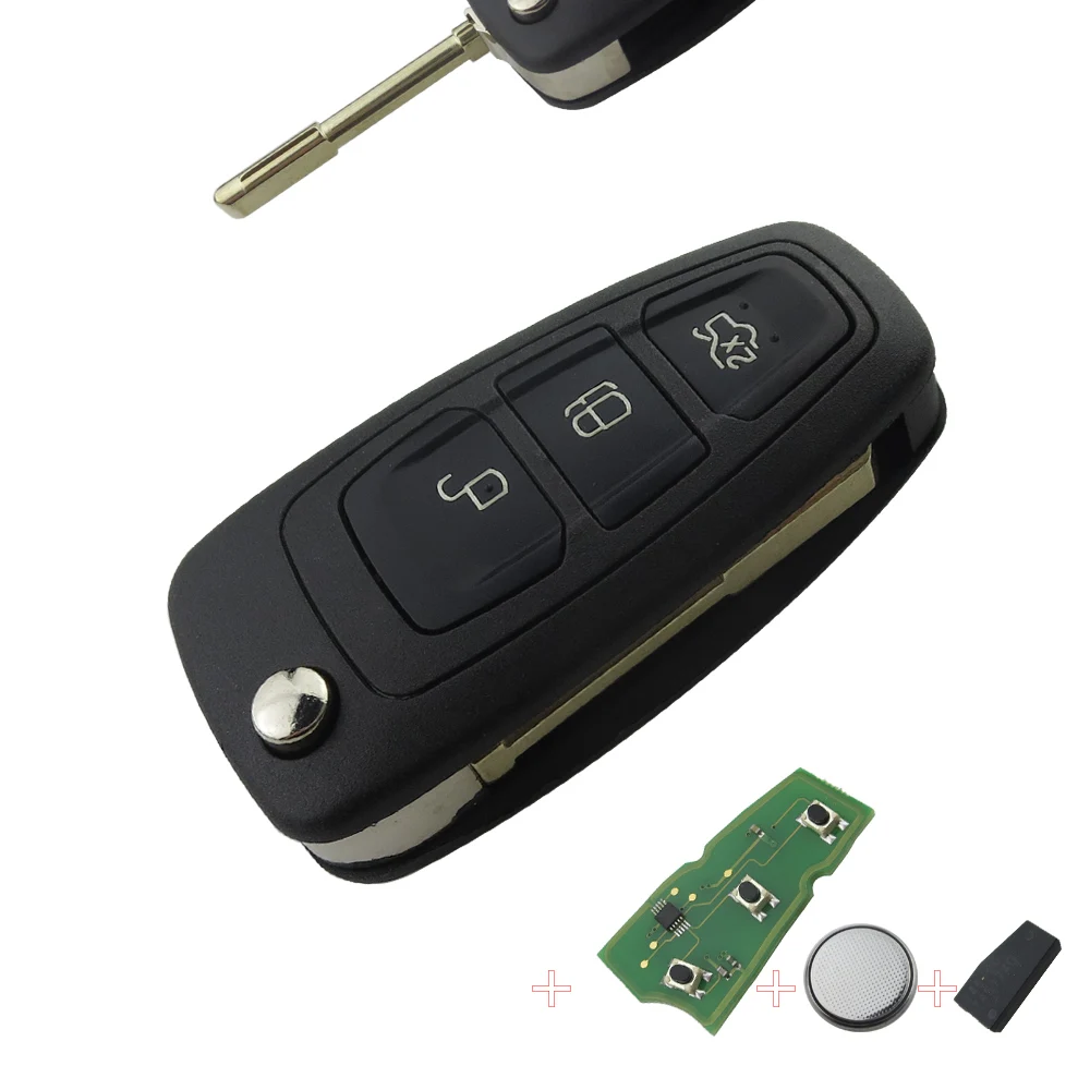OkeyTech для Ford Focus Mk1 Mondeo Transit Connect 3 кнопки 433 МГц откидной дистанционный ключ с чипом