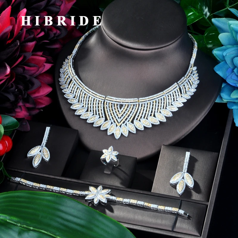 HIBRIDE красивый цветочный дизайн с двойным покрытием кубический циркон ожерелье
