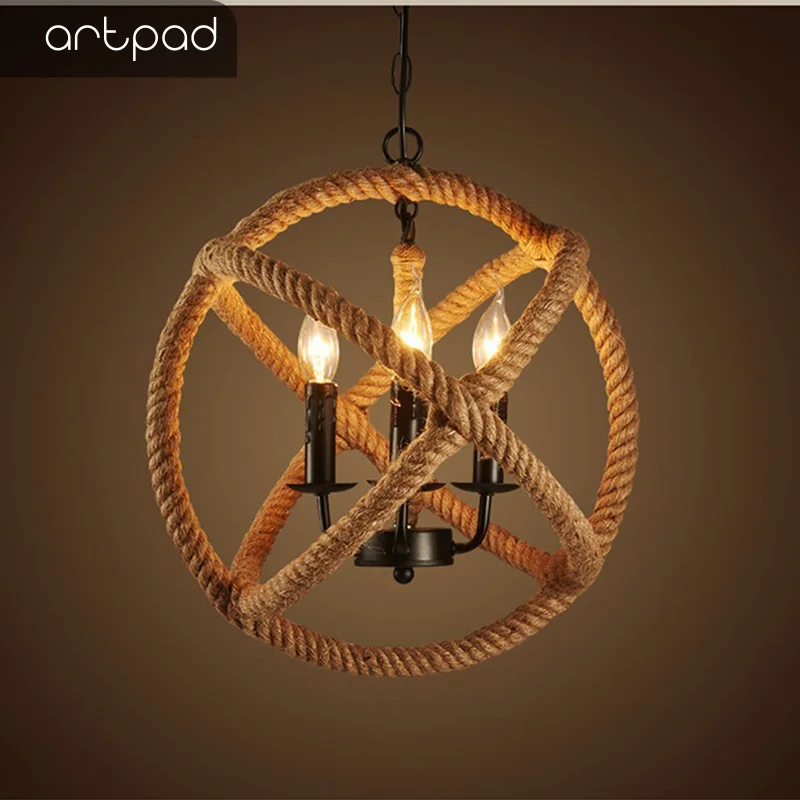 Artpad Candel Baes круглый шар пеньковая веревка подвесной светильник E14 Led Регулируемая
