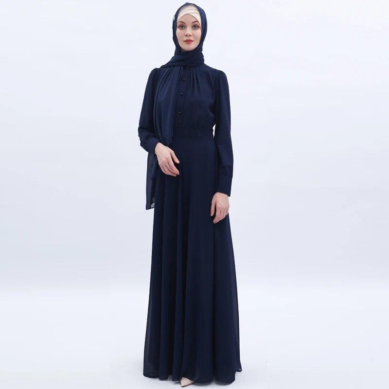 Мусульманское платье женское двухслойная шифоновая абайя длинное в
