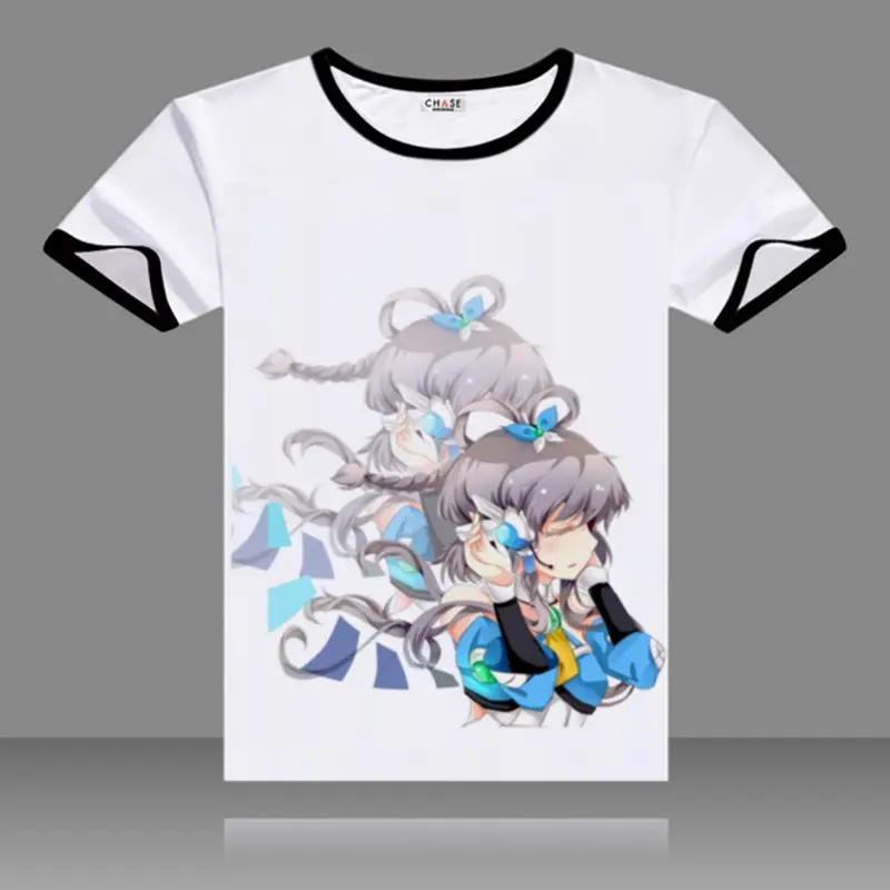 Футболки VOCALOID3 Luo Tianyi черные топы с круглым вырезом и короткими рукавами модные