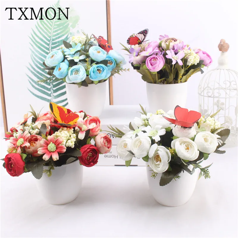 искусственные цветы в горшке Мини Искусственные растения горшках Шелковый