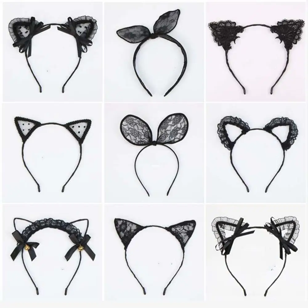 Детские Девочки кошачьи уши обруч для волос вечерние полые кружевные кроличьи