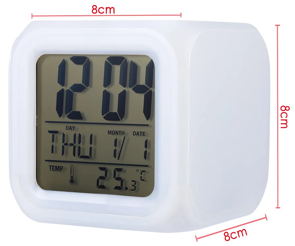 Desk Gadget Digital Alarm Thermometer Night Glowing Cube Lcd Clock