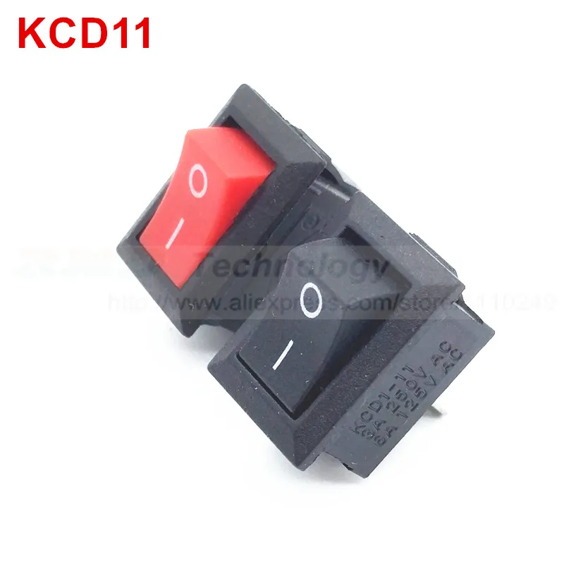 10 шт./лот деликатный кулисный переключатель KCD11 10*15 мм AC 250V 3A 2 3 Pin Красный Черный