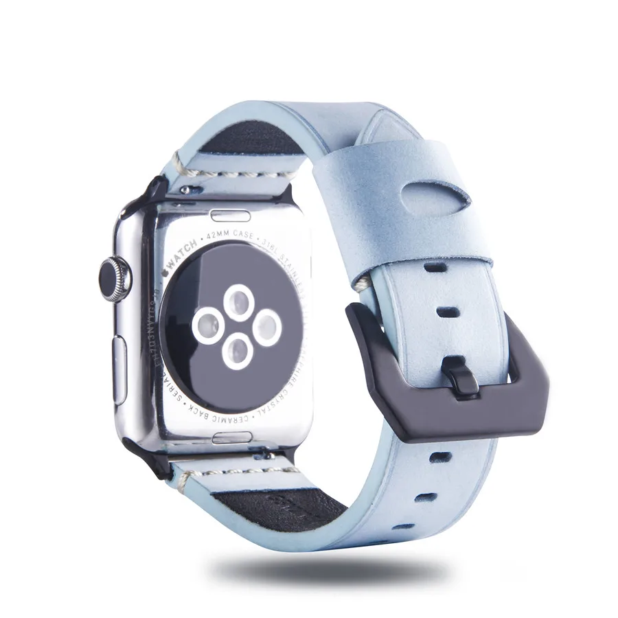 Модный Матовый кожаный ремешок для Apple Watch 38, 42 мм, ремешок с пряжкой, винтажные Ремешки для наручных часов iWatch Series 5, 4, 3, 2, 1 издание, 40, 44 мм - Цвет ремешка: sky blue