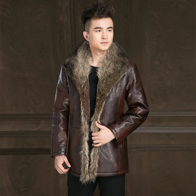 2019 мужская кожаная куртка из искусственной овчины дубленка толстая зимняя