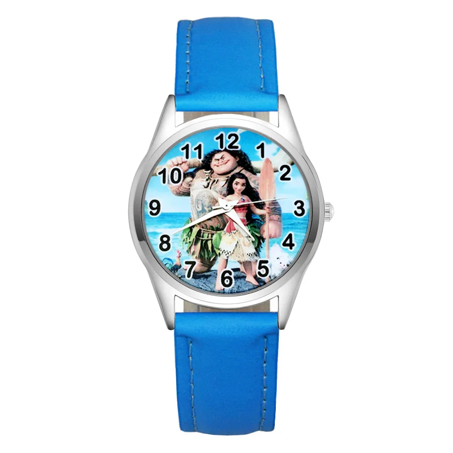 Sky Blue Мультфильм милый Моана стиль детские часы Дети студентов девочек кварцевые Кожаный ремешок наручные часы JC41 - Цвет: Sky Blue