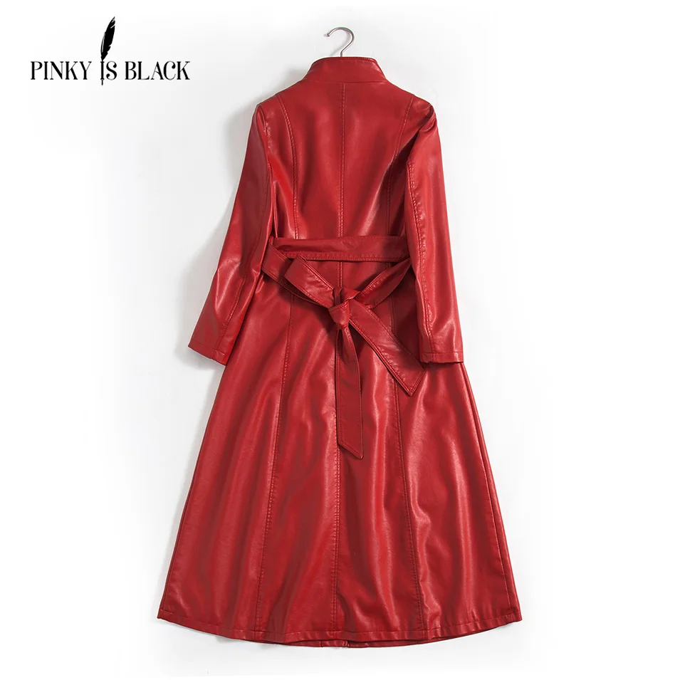 Pinky Is Black 2019 New Arrival Women Autumn Winter Faux Leather Jackets Lady Fashion S-5XL Long Motorcycle Women Coat Outwear