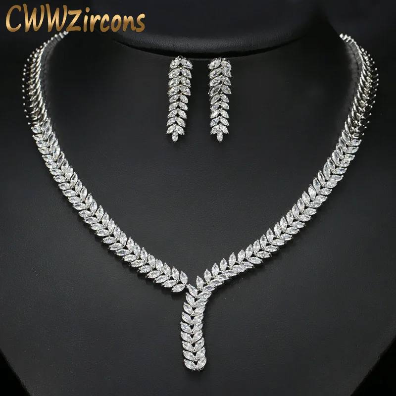 CWWZircons Великолепная Белое золото Цвет Африки Нигерии Дизайн модные свадебные CZ Ювелирные изделия из кристаллов Набор для Для женщин T035 - Окраска металла: white