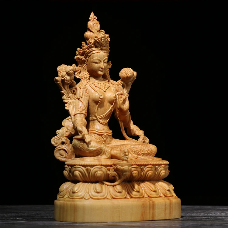 12 см Бодхисаттва буксис деревянная статуя Будды с твердой Резьбой Аксессуары