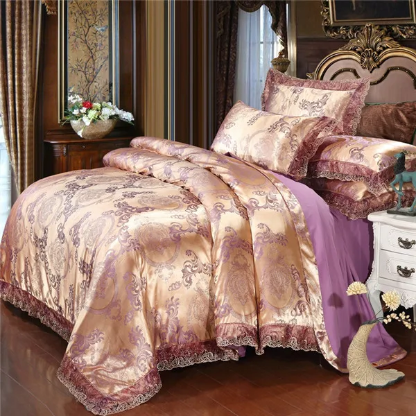 style 6 Роскошный жаккардовый золотой комплект постельного белья, домашний текстиль, 4 шт., сатиновый пододеяльник, размер queen king, качественное постельное белье, простыня, наволочки - Цвет: style 6
