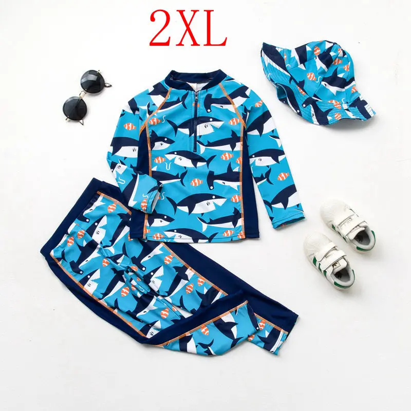 2XL-17109 Купальный костюм для маленьких мальчиков; купальный костюм для мальчиков с принтом акулы; одежда с длинными рукавами; пляжная одежда для купания; купальные костюмы; солнцезащитный крем; UPF50 - Цвет: 2XL-17109