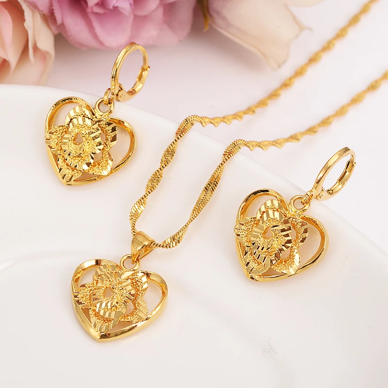 

Gold heart flower Ethiopian women Jewelry Sets Habesha Africa bridals Wedding jewelry Gift Dubai pendnat earrings diy charms