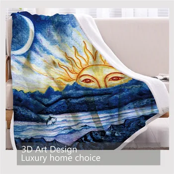 BlessLiving Abstract Costal Blanket Morning Sun Over Ocean Sherpa Fleece Blanket Blue White Natural Inspired Couch manta 150x200 3