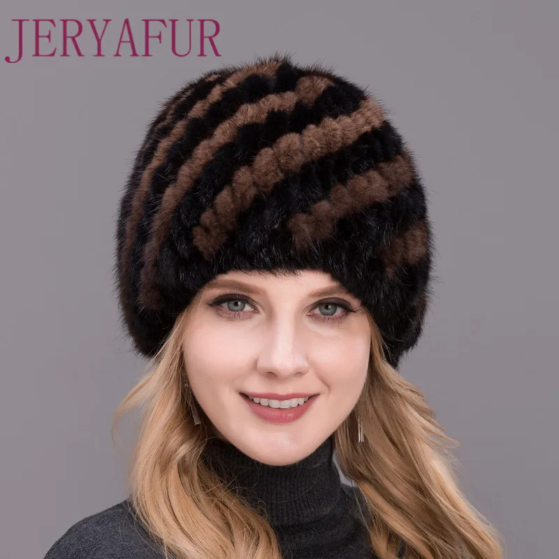 Женская шапка из меха норки JERYAFUR зимняя вязаная в форме ананаса лисы лыжный шлем |