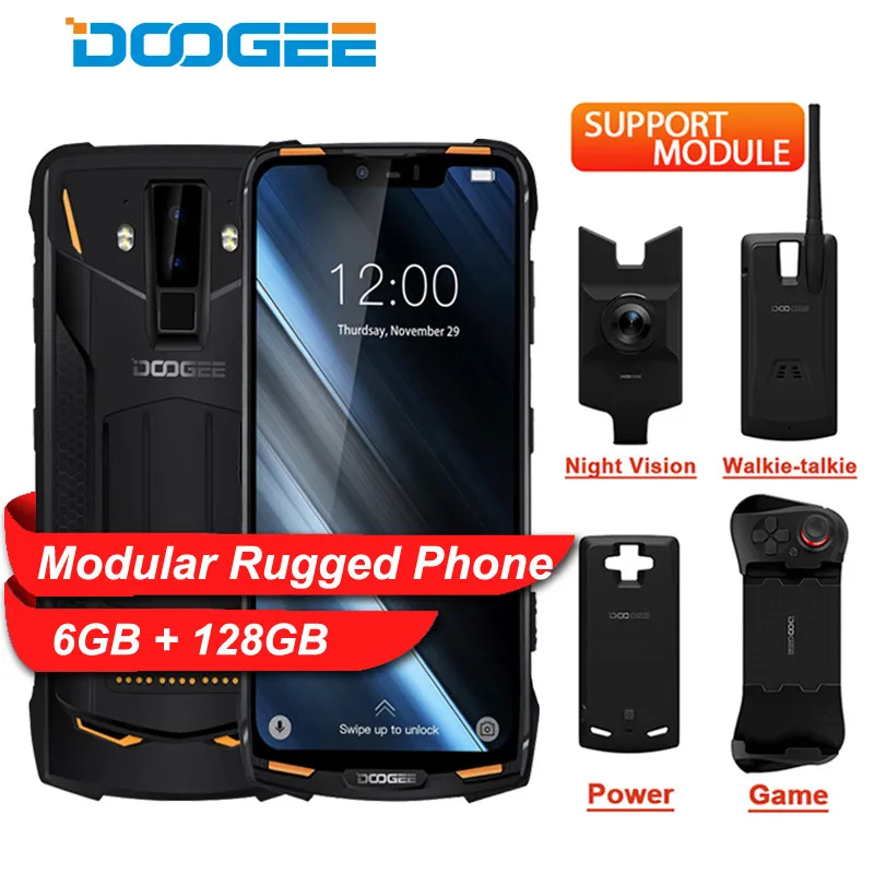 IP68/IP69K DOOGEE S90 модульный прочный мобильный телефон 6,18 дюймов дисплей 5050 мАч Helio P60 Восьмиядерный 6 ГБ 128 ГБ Android 8,1 16,0 M Cam