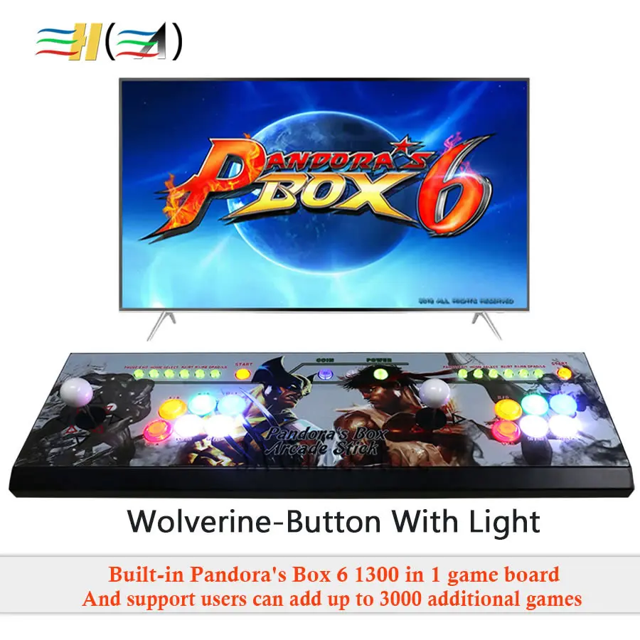 Pandora's box 6 1300 в 1 аркадная игровая консоль usb джойстик кнопки 2 игрока управляющая машина может добавить 3000 игр fba mame ps1 3d