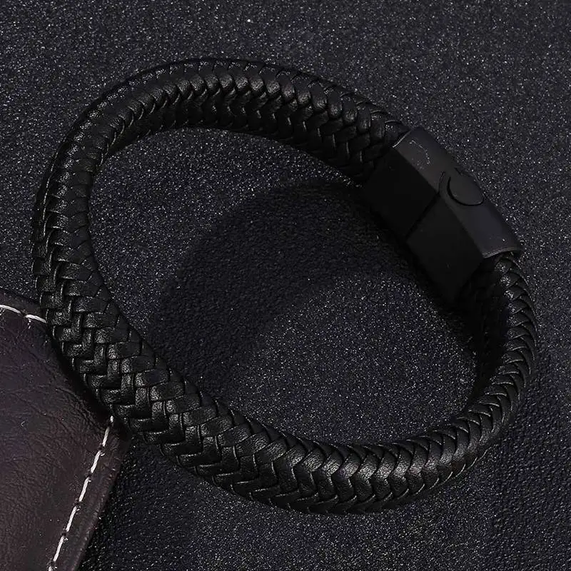 Классический мужской ювелирный трендовый черный коричневый плетеный кожаный браслет мужской магнитный браслет со стальными элементами браслет панк подарок HP503