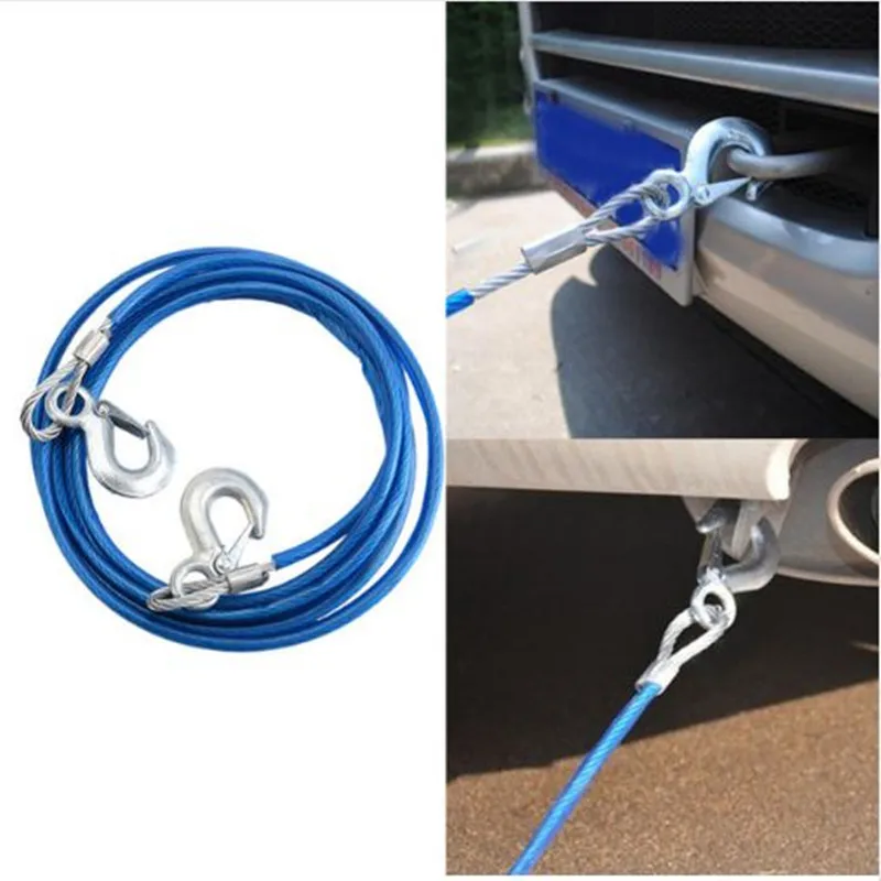 Powerful Steel 4M 5Tons Wire Cable Diameter 10mm Durable Hook Car Emergency Tow Rope Strong Towing Synthetic Winch Rope Cable