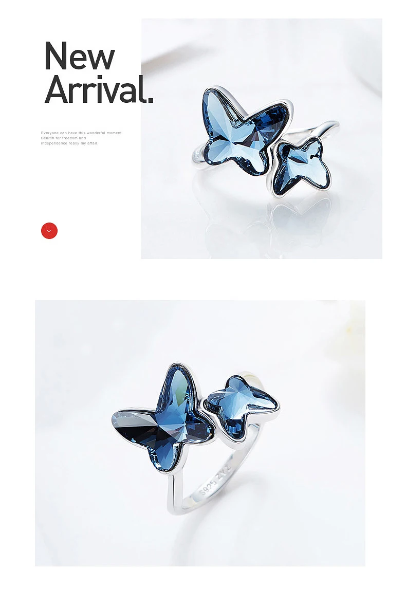 BAFFIN кристаллы от SWAROVSKI синяя бабочка Макси-Кольцо Милая Мода S925 серебряные ювелирные изделия на палец юбилей Joyas для женщин