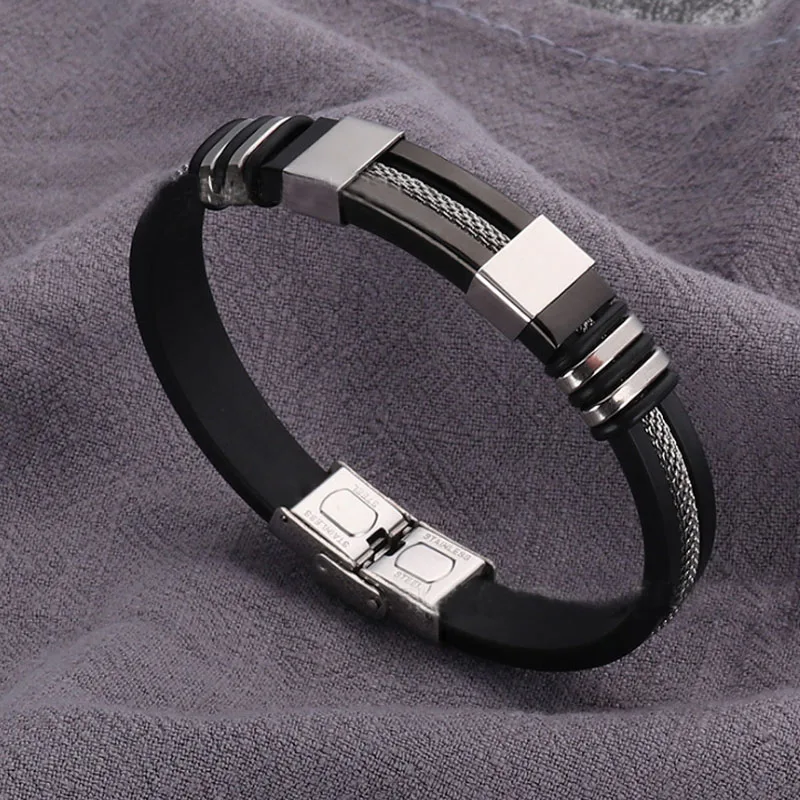 Black 4 цвета, гипоаллергенные подарки, Модный изысканный силиконовый черный браслет из нержавеющей стали, 1 шт., высокое качество, элегантный стиль - Окраска металла: Black