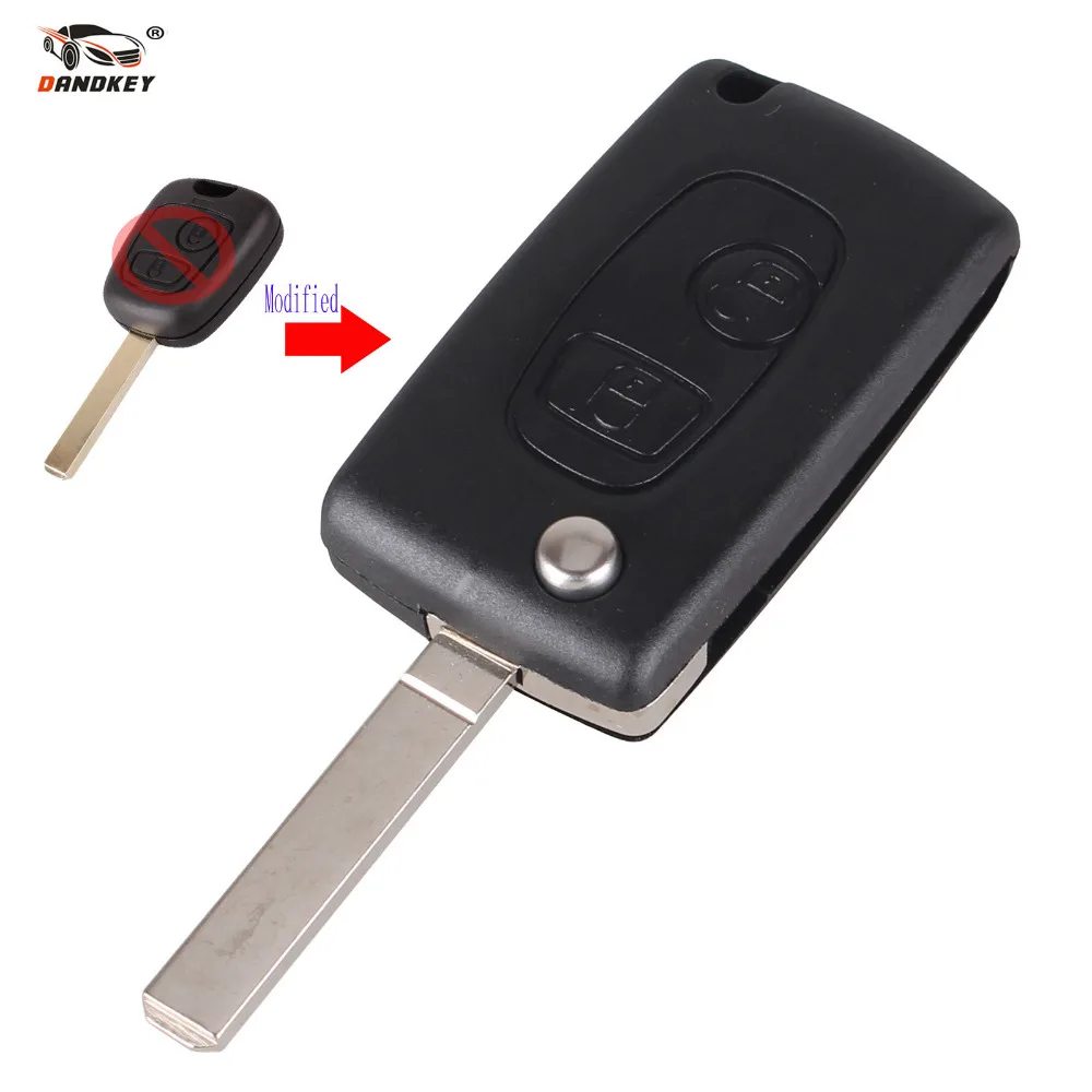 Dandkey 2 Пуговицы удаленного Оболочки чехол складной Флип брелок для Peugeot 107 207 307 407 607