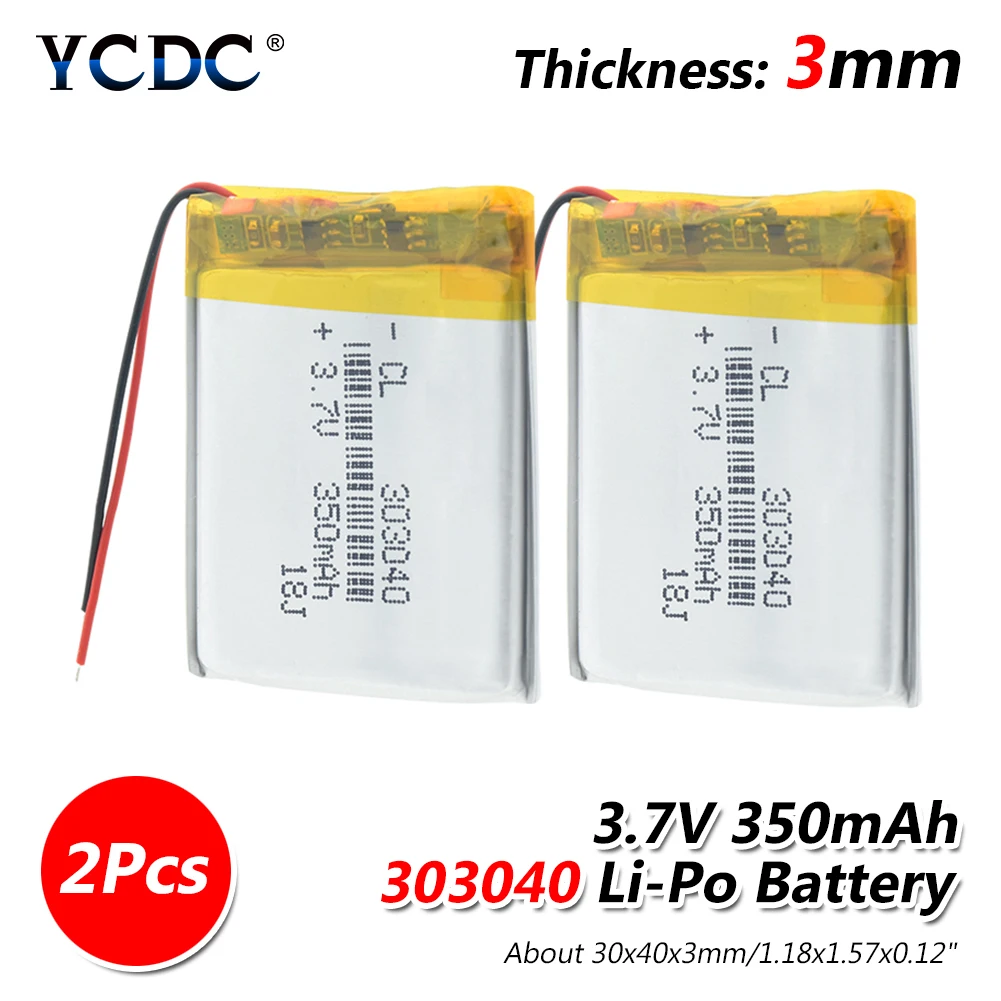 2 pieces 1/2/4 шт. 350 мАч литий-полимерный аккумулятор Lipo батареи 3,7 v 303040 350 мАч светодиодный светильник gps мини Камера вождения аккумуляторная батарея для записывающего устройства для замены - Цвет: 2 pieces