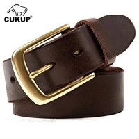 cukup top quality solid 100 cow skin leather belts brass pin buckle metal belt for men fancy vintage jeans accessories nck289