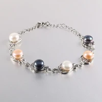 2020 new natural freshwater pearl fashion simple lady 8 9mm alloy bracelet