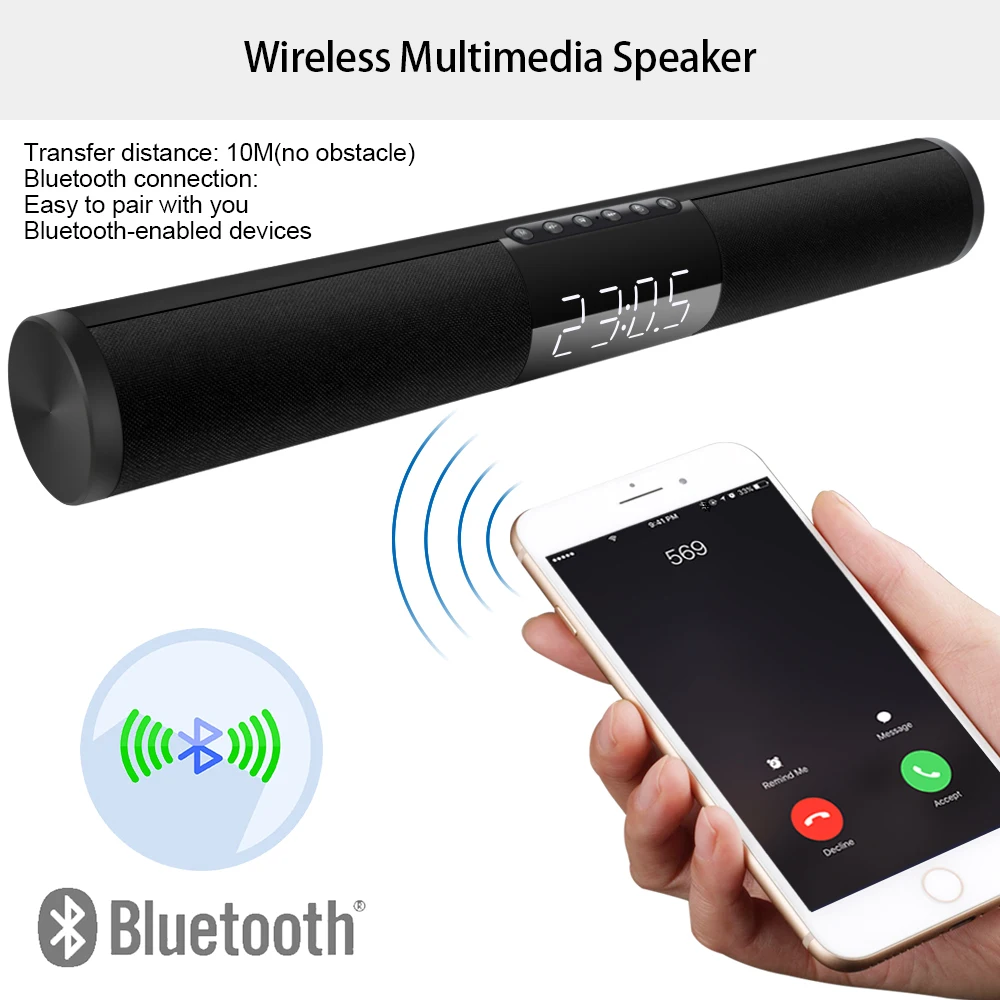TOPROAD большая мощность Bluetooth динамик стерео беспроводной Саундбар с микрофоном