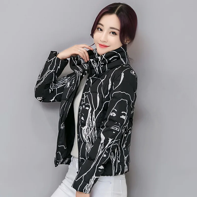 Украинский с капюшоном и принтом Утепленные зимние вниз Для женщин хлопковая