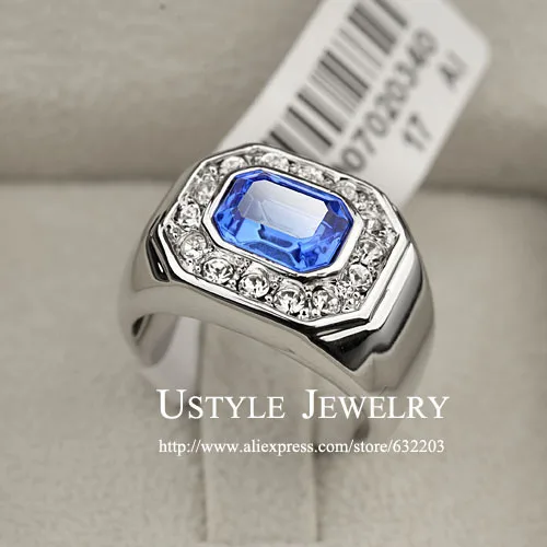 Квадратное кольцо USTYLE со стразами небесно-голубой кристалл мужское оптовая