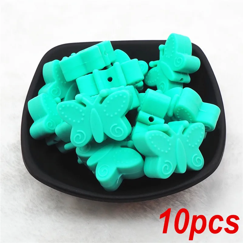 Turquoise Chengkai 10 шт. BPA бесплатно силиконовые бабочки Прорезыватель для зубов DIY Детский душ Прорезыватель для зубов Монтессори Сенсорная игрушка животное шарик аксессуары - Цвет: Turquoise