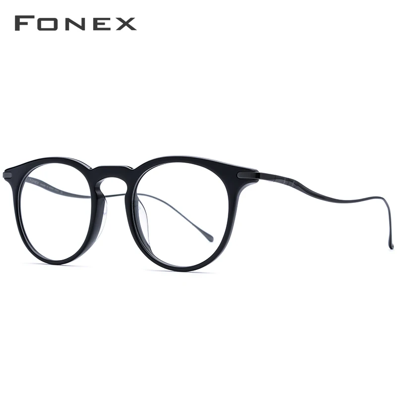FONEX, титановые ацетатные очки, мужские, по рецепту, Ретро стиль, оптические очки, оправа для женщин, Ретро стиль, круглые очки для близорукости, 857 - Цвет оправы: Black