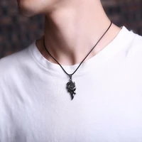 mens necklace stainless steel black dragon flame pendant necklace black color leather chain choker necklace punk jewelry