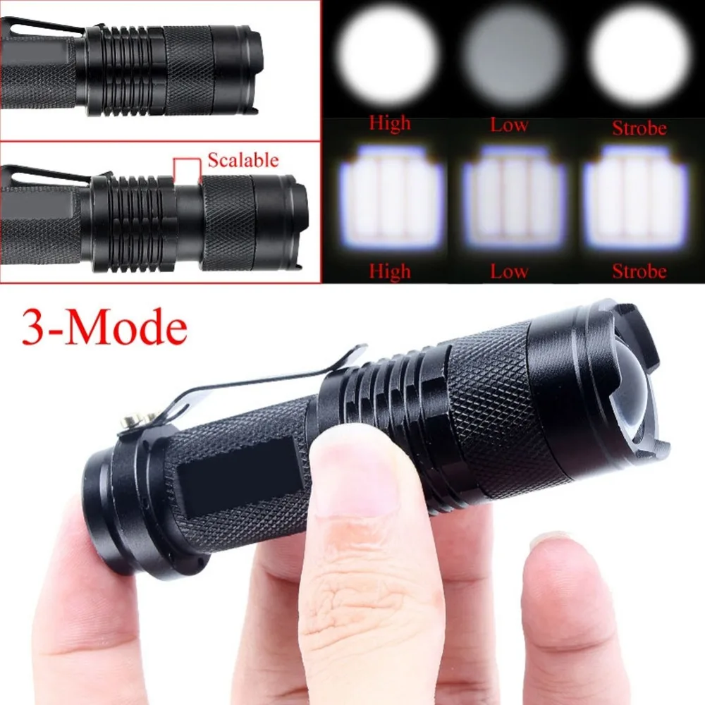 

NEW Mini Waterproof 2000 LM Zoomable Powerful LED Flashlight Hiking Torch Lamp 3 Modes LED Light AA 14500 Battery Camping