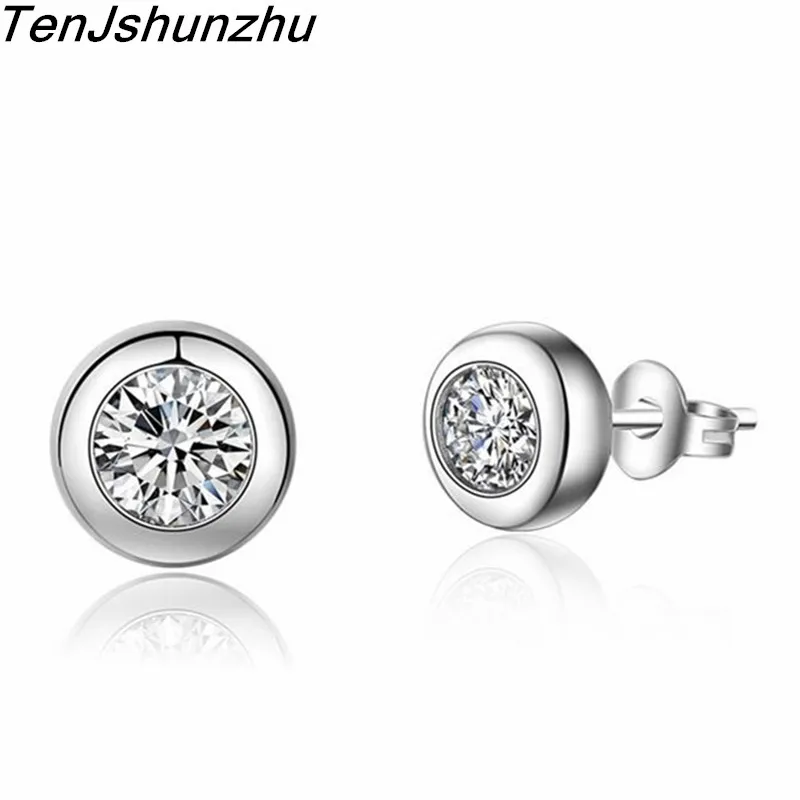 Мода Стерлингового Серебра 925 Ослепительная Круглый Push обратно Серьги Стержня