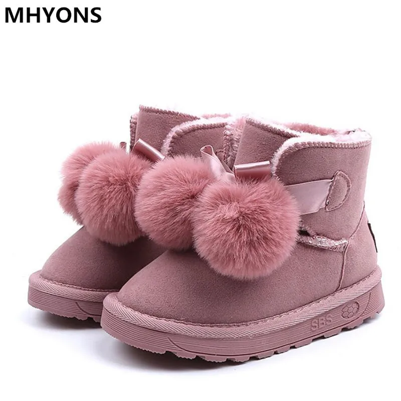 Winter non-slip Children's snow boots girls fur thick warm boots baby ball children's boots pink Girls Boots boas para nina - Цвет: Розовый