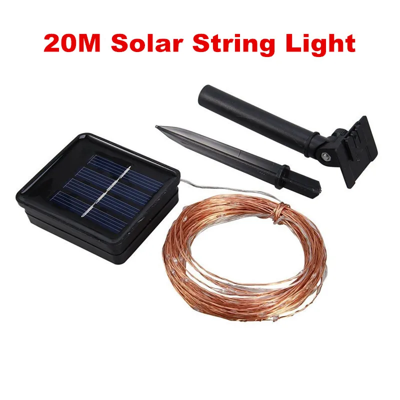 20m solar string LED Outdoor Solar Lamps/USB 10m/20m/30m LED String Lights Fairy Holiday Christmas Party Garlands Solar Garden Waterproof Lights - Испускаемый цвет: 20m solar string
