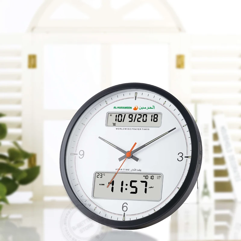 Часы Azan для мусульманских молитв AL Fajr Harameen настенные часы с цибла компасом и