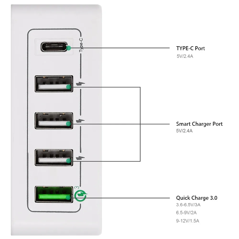 Настольное зарядное устройство TUTUO Quick Charge 3 0 с 5 портами USB и зарядной станцией Type C